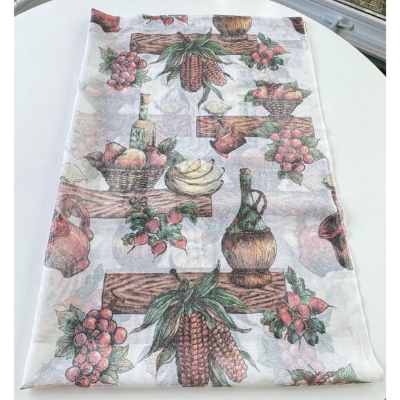 Vintage 60s curtain, fruits, baskets and wine bottles, kitchen panel, rod header - Picture 6 of 10
